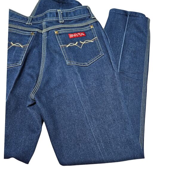 1980s Braxton Stretch Creased Blue Denim Jeans Contrasting White Thread 26 Inch - Picture 5 of 10